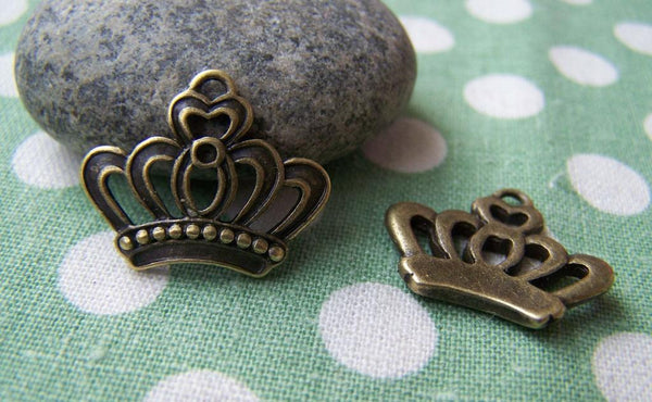 Accessories - 20 Pcs Of Antique Bronze Filigree Half Crown Charms  18x22mm A2775