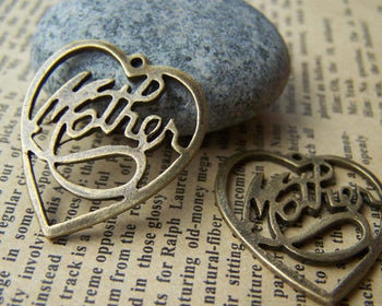 Accessories - 20 Pcs Of Antique Bronze Filigree Heart Charms 26x29mm A503
