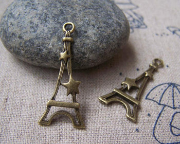 Accessories - 20 Pcs Of Antique Bronze Filigree Star Eiffel Tower Charms 13x30mm A1657