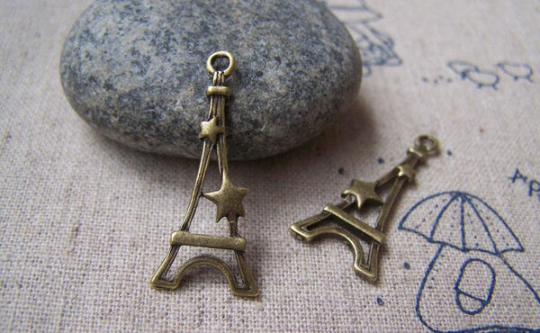 Accessories - 20 Pcs Of Antique Bronze Filigree Star Eiffel Tower Charms 13x30mm A1657