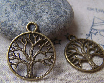 Accessories - 20 Pcs Of Antique Bronze Filigree Tree Round Charms 20mm A468