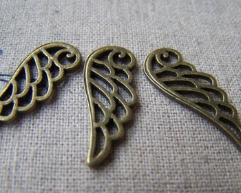 Accessories - 20 Pcs Of Antique Bronze Filigree Wing Charms 9x23mm A1579