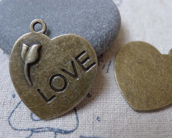 Accessories - 20 Pcs Of Antique Bronze Flower Heart Charms 23x25mm A7215
