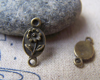 Accessories - 20 Pcs Of Antique Bronze Flower Oval Connector Charms 7x16mm A3390