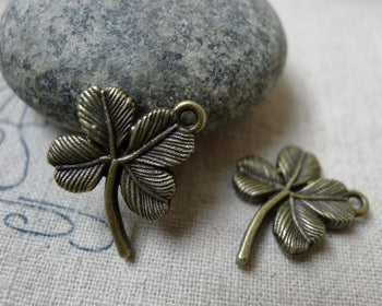 Accessories - 20 Pcs Of Antique Bronze Four-Leaf Clover Lucky Flower Charms 16x21mm A6140