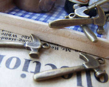 Accessories - 20 Pcs Of Antique Bronze Hammer Charms 12x27mm A3178
