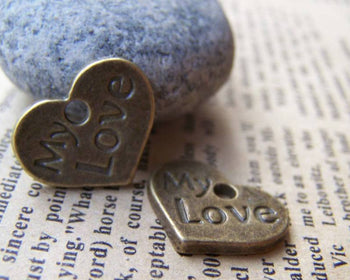 Accessories - 20 Pcs Of Antique Bronze Heart Charms 13x17mm A493