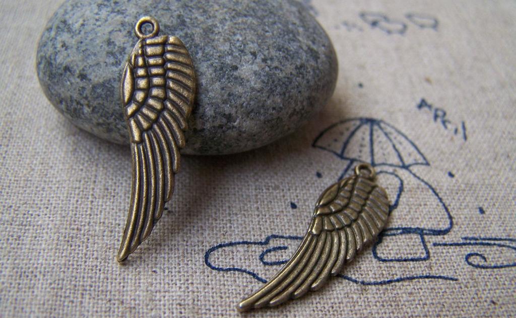Accessories - 20 Pcs Of Antique Bronze Huge Feather Wing Charms  9x28mm A411