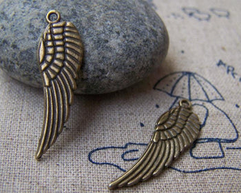 Accessories - 20 Pcs Of Antique Bronze Huge Feather Wing Charms  9x28mm A411