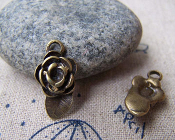 Accessories - 20 Pcs Of Antique Bronze Leaf Flower Charms 9x16mm A399