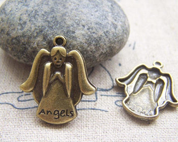 Accessories - 20 Pcs Of Antique Bronze Lovely Angel Charms 20x23mm A4449