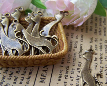 Accessories - 20 Pcs Of Antique Bronze Lovely Cat Charms 11x27mm A2152