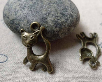Accessories - 20 Pcs Of Antique Bronze Lovely Cat Charms 13x22mm A6397