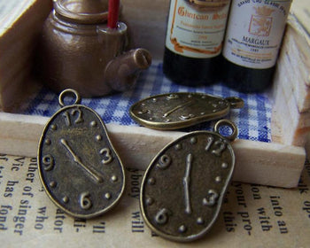Accessories - 20 Pcs Of Antique Bronze Lovely Clock Irregular Oval Charms 13x18.5mm A3416