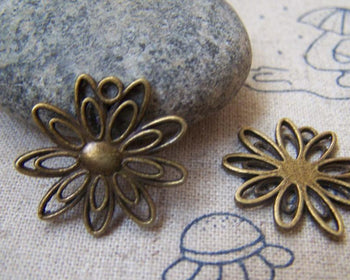 Accessories - 20 Pcs Of Antique Bronze Lovely Filigree Flower Charms 20mm A3078