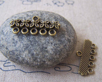 Accessories - 20 Pcs Of Antique Bronze Lovely Five Loops Flower Connector Charms 11x25mm A4384