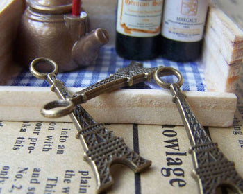 Accessories - 20 Pcs Of Antique Bronze Lovely Flat Eiffel Tower Charms Pendants 12x32mm A1665