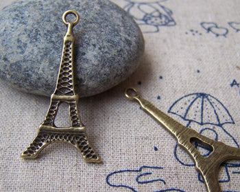 Accessories - 20 Pcs Of Antique Bronze Lovely Flat Eiffel Tower Charms Pendants 18x35mm A1673