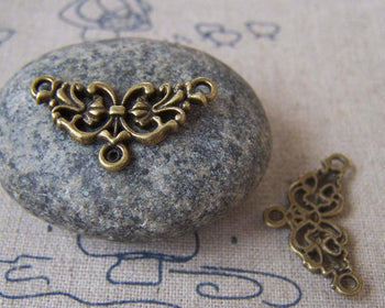 Accessories - 20 Pcs Of Antique Bronze Lovely Flower Connector Charms 14x26mm A4496