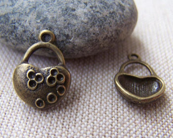 Accessories - 20 Pcs Of Antique Bronze Lovely Flower Heart Charms 12x14mm A1612