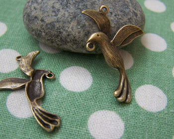 Accessories - 20 Pcs Of Antique Bronze Lovely Hummingbird Bird Connector Charms 18x30mm A256