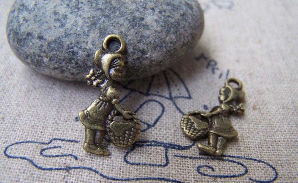 Accessories - 20 Pcs Of Antique Bronze Lovely Mushroom Girl Charms Double Sided 12x21mm A693