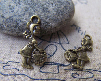 Accessories - 20 Pcs Of Antique Bronze Lovely Mushroom Girl Charms Double Sided 12x21mm A693