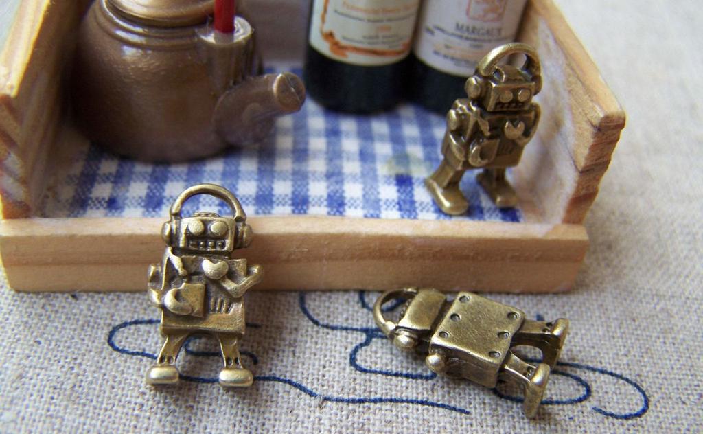 Accessories - 20 Pcs Of Antique Bronze Lovely Robot Charms 9x17mm A684