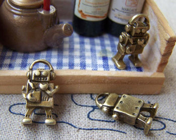 Accessories - 20 Pcs Of Antique Bronze Lovely Robot Charms 9x17mm A684