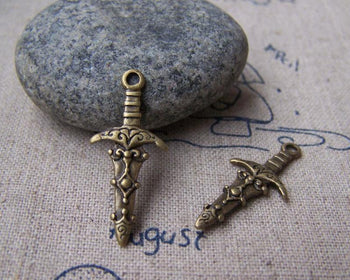 Accessories - 20 Pcs Of Antique Bronze Lovely Sword Charms 13x28mm A2896