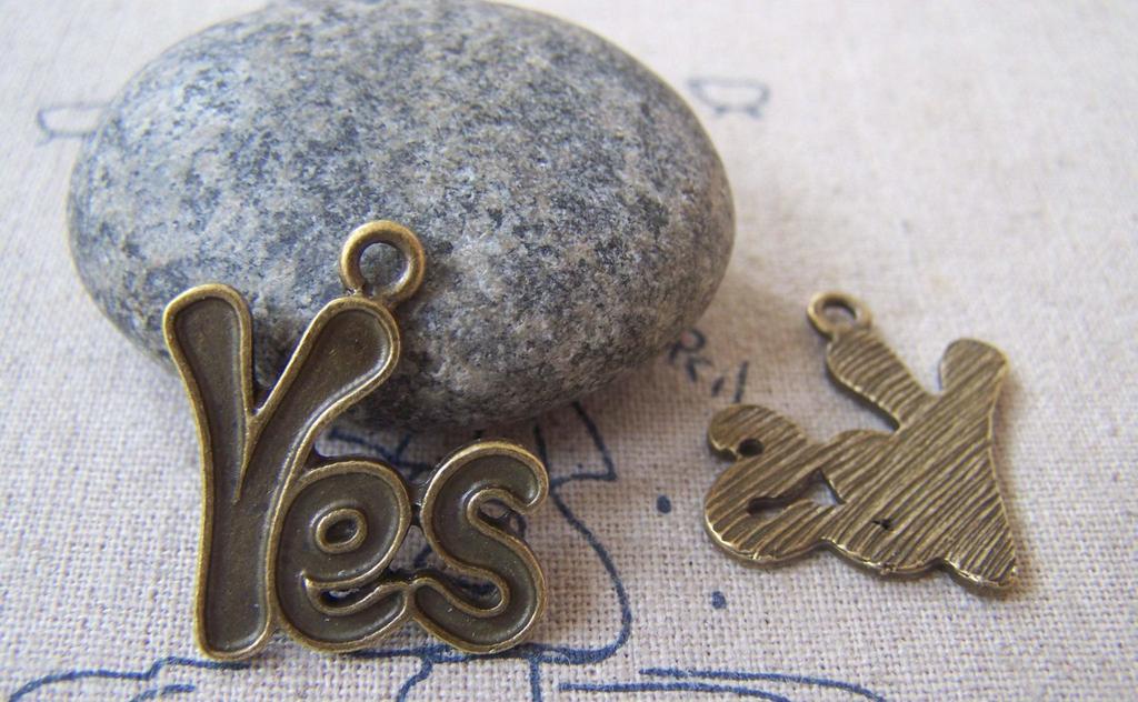 Accessories - 20 Pcs Of Antique Bronze Lovely Word Yes Charms 20x23mm A4379