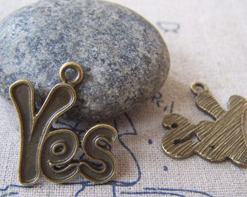 Accessories - 20 Pcs Of Antique Bronze Lovely Word Yes Charms 20x23mm A4379