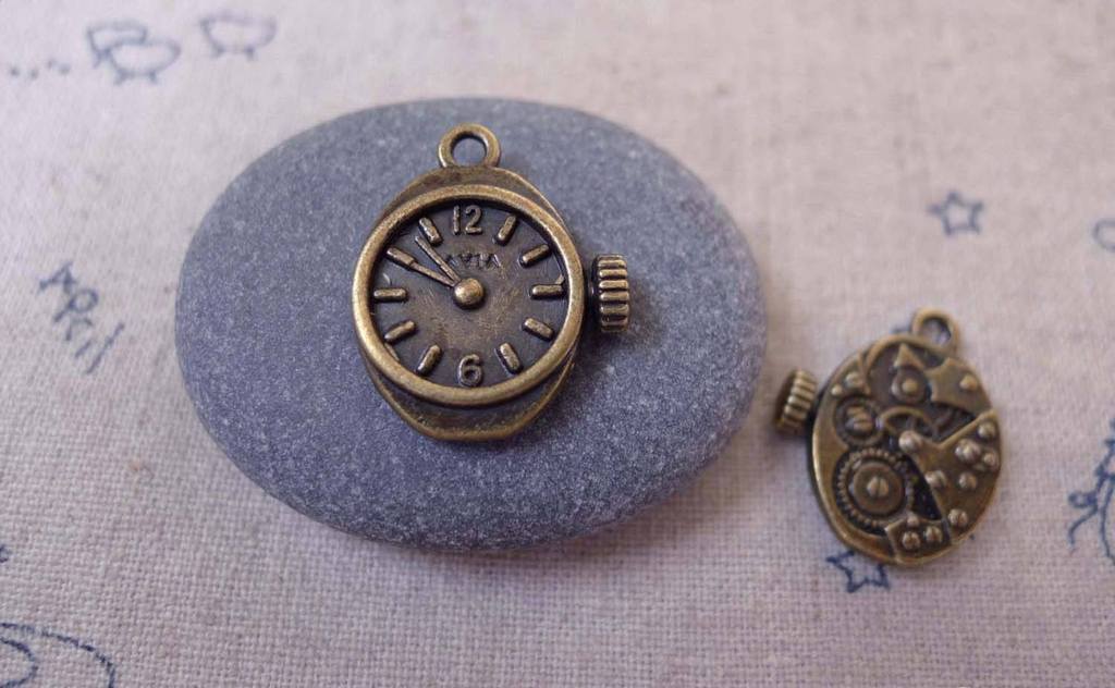 Accessories - 20 Pcs Of Antique Bronze Mechanical Watch Clock Charms Pendants  12x20mm A7339