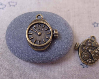 Accessories - 20 Pcs Of Antique Bronze Mechanical Watch Clock Charms Pendants  12x20mm A7339