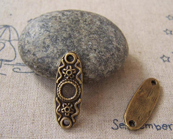 Accessories - 20 Pcs Of Antique Bronze Oval Flower Connector Charms 9x25mm A5228