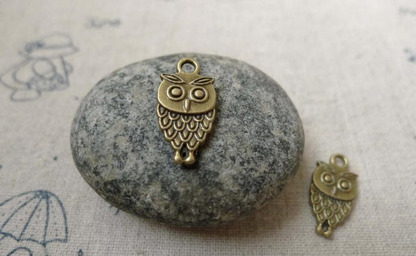 Accessories - 20 Pcs Of Antique Bronze Owl Charms Double Sided  9x18mm A5980