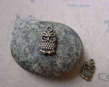 Accessories - 20 Pcs Of Antique Bronze Owl Charms Double Sided  Small Size 7x12mm A6093