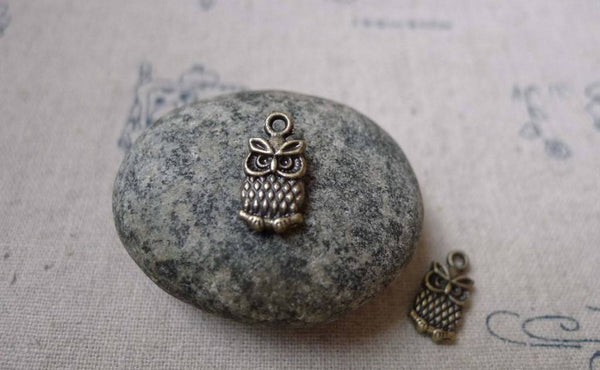 Accessories - 20 Pcs Of Antique Bronze Owl Charms Double Sided  Small Size 7x12mm A6093