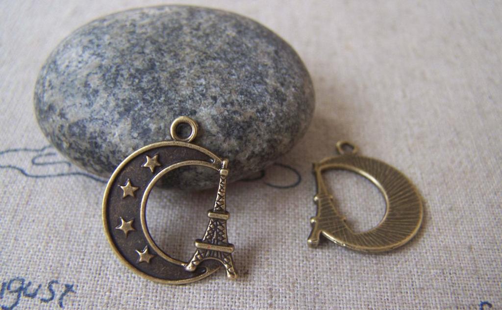 Accessories - 20 Pcs Of Antique Bronze Paris Eiffel Tower Cresent Moon Star Charms 17x22mm A4683