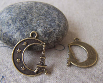 Accessories - 20 Pcs Of Antique Bronze Paris Eiffel Tower Cresent Moon Star Charms 17x22mm A4683