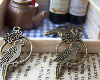 Accessories - 20 Pcs Of Antique Bronze Parrot Ring Charms 15x28mm A296