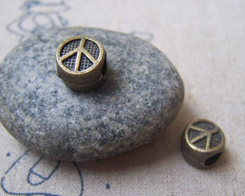 Accessories - 20 Pcs Of Antique Bronze Peace Symbol Beads Charms 7x10mm A4895