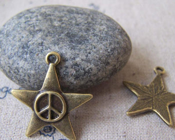 Accessories - 20 Pcs Of Antique Bronze Peace Symbol Star Charms 24mm A4275