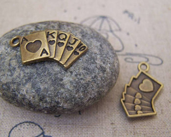 Accessories - 20 Pcs Of Antique Bronze Poker Cards Royal Flush Charms 13x20mm A5197