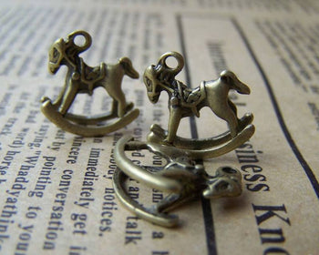 Accessories - 20 Pcs Of Antique Bronze Rocking Horse Charms 15x15mm A3399