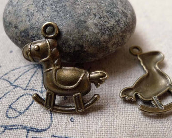 Accessories - 20 Pcs Of Antique Bronze Rocking Horse Charms 19x22mm A6414