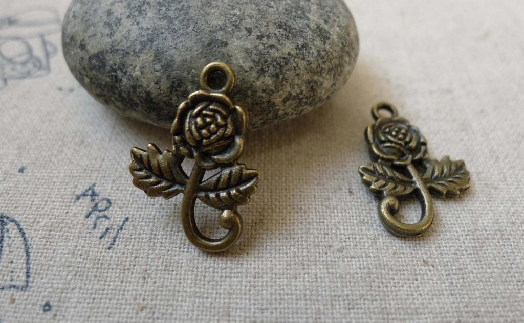 Accessories - 20 Pcs Of Antique Bronze Rose Flower Charms 15x21mm A6315