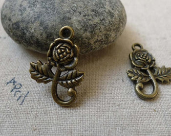 Accessories - 20 Pcs Of Antique Bronze Rose Flower Charms 15x21mm A6315