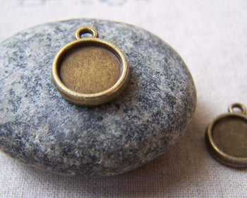 Accessories - 20 Pcs Of Antique Bronze Round  Base Settings Pendant Double Sided Match 10mm Cabochon A5648