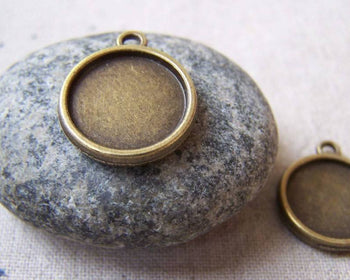 Accessories - 20 Pcs Of Antique Bronze Round  Base Settings Pendant Double Sided Match 14mm Cabochon A5649